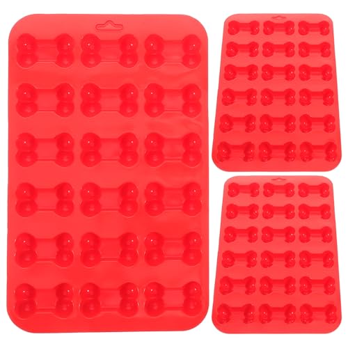 Genérico Molde de Silicona para Dulces Forma de Hueso, 3 Piezas, Resistente al Horno y Congelador, Color Rojo, Bandeja Versátil para Pasteles, Gelatinas y Helados, Adecuado para Repostería