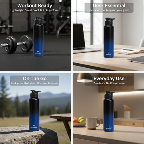 Image of Speedex Stainless Steel Metal Water Bottle 1 Ltr 1000 ml, BIS Approved, Leak Proof Sipper Cap Bottle for Office, School, Gym, Travel, Daily Use for Men, Women, Kids, Adults, Black Blue, Set of 3