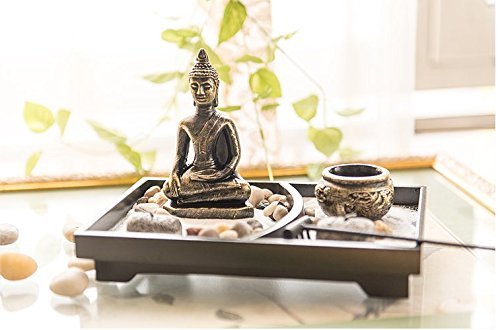 Quemador De Incienso Buda Zen Garden - Set De Decoración Con Buda De Resina, Portavelas, Soporte Para Varillas Y Piedras, Para Meditación Y Relajación