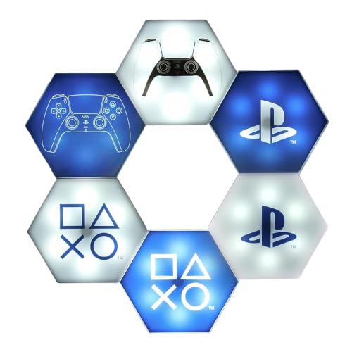 Luces LED hexagonales PlayStation - Producto oficial, decoración de sala de juegos personalizable, iluminación controlada por remoto y modos reactivos a la música