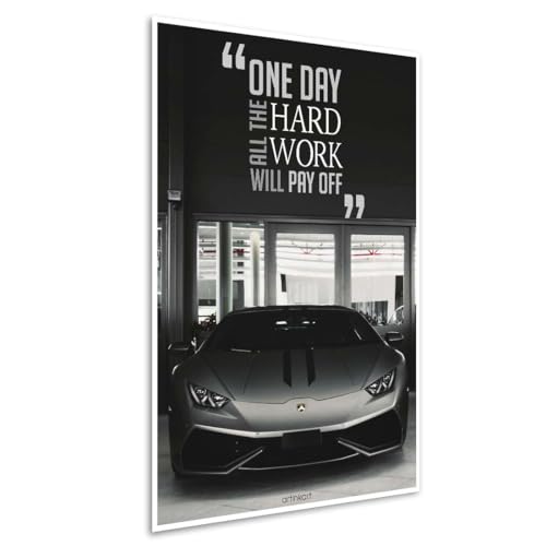Image of ArtinKart- Hard Work Quote Poster, Car Posters for Room Decoration, Home, Wall, Supercar Posters, Lamborghini Poster, Aesthetic (Paper, 12X18 Inches, Unframed)