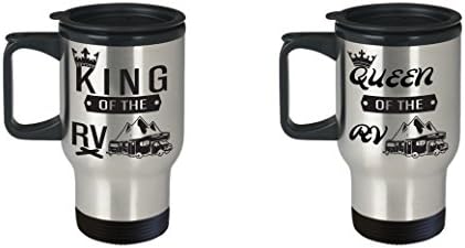 RV Travel Mug Set-Camper Coffee Couple-King-Queen-Camping Cups-Trailer Kitchen