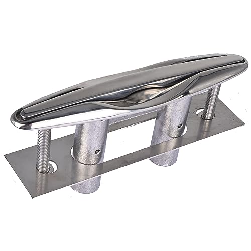 NovelBee 8 Inch Boat Pull Up Flush Mount Cleat,316 Stainless Steel Marine Dock Deck Cleat,Retractable Low-Profile Mooring Rope Cleat with Backing Plate and Lock Nuts