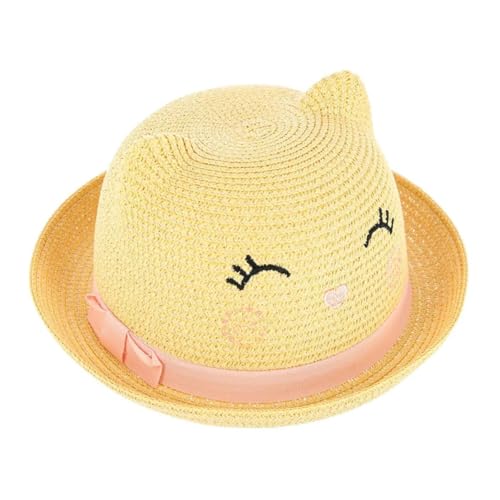 CTM Girl's Smiling Kitty Face Straw Sun Hat2