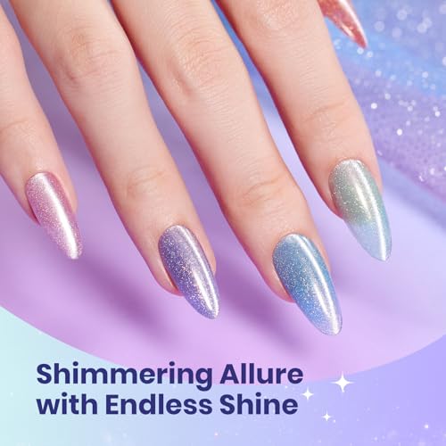Image of Beetles Romantic Galaxy Cat Eye Gel Nail Polish Set - 6 Colors Glitter Gel Polish Kit Pink Blue Purple Red Green Velvet Gel Magnet Soak Off UV French Nail Art Manicure Spring Summer Gift for Women
