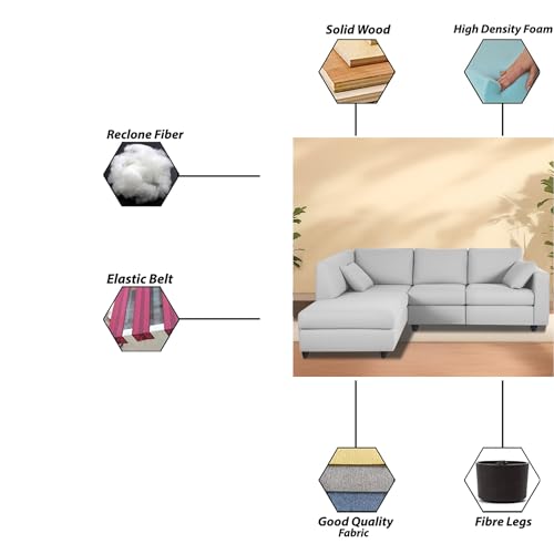 Image of Florian LHS 4 Seater L Shape Sofa Set for Living Room (Grey Fabric) Premium Fabric Sofa