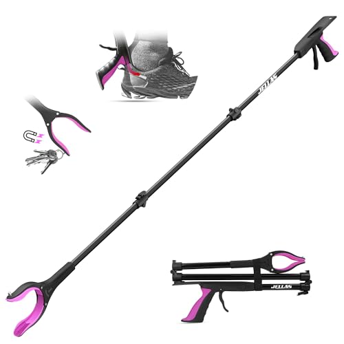 Jellas Grabber Reacher Tool with Shoehorn, 44 Inch Grabber Tool for Elderly, 360° Rotating Head Outdoor and Indoor Trash Picker Grabber with Magnetic Tip, Reacher Grabber Pick-up Tool (Purple)