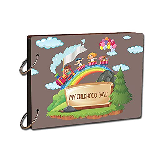 Image of Scrapbook Photo Album Memory Book With Wooden Hard Cover (14 Inch x 10 Inch, Design-1)