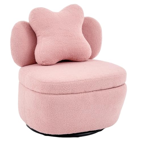 Sillón giratorio terciopelo rosa con almacenamiento miniatura 6