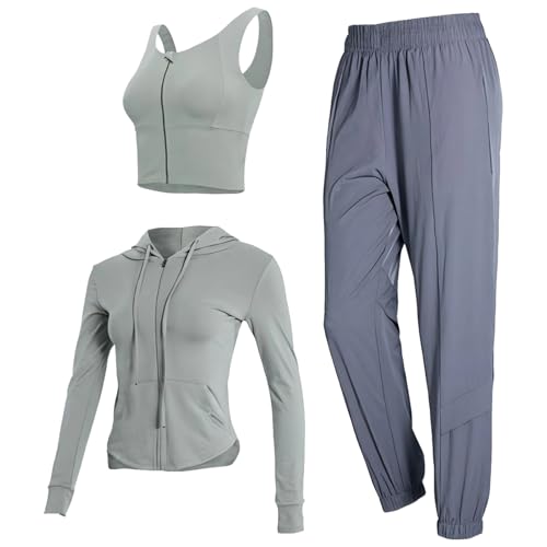 Ensemble de sport 3 pièces femme avec veste, brassière et jogging extensible XXL