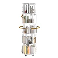 yeshine Rotating Bookshelf, 5-Tier Corner Bookcase, 360° Revolving Bookcase with Wheels, Revolving Book Shelf Tower with 4 Castors, 46 x 46 x 165.5 cm, White