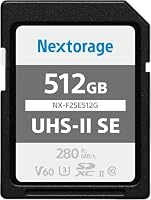 Nextorage Japanischer Hersteller UHS-II SD Karte 512GB SDXC V60 Maximale Lesegeschwindigkeit 280MB/s Maximale Schreibgeschwindigkeit 150MB/s 4K Aufnahme NX-F2SE512G Speicherkarte – Ansicht 1