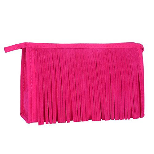 Hatop Fashion Double Side Cotton Portable Women Tassel Makeup Bag (Hot Pink)
