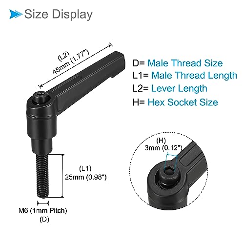 Image of Clamping Lever Handles, M6 x 25mm Male Thread, Adjustable Quick Release Locking Rotating Bolt Knobs Black - (Applications: for Lathe Machinery), 3-Pieces