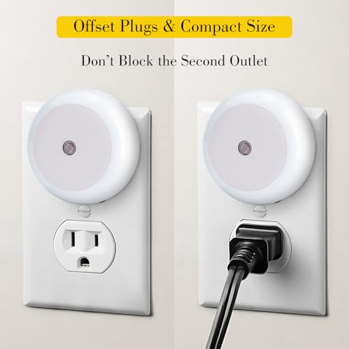 Image of KINUR 6 Pack Night Light, LED Night Lights Plug into wall with Dusk to Dawn sensors, Plug in Night Lights for Kids Room, Bedroom, Bathroom, Baby Nursery,Stair Lights, Hallway Light, Warm White
