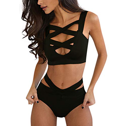 TOPKEAL Damen Push up Bikini-Sets Frauen Push Up Verband Gepolsterte Zweiteilige Badeanzug Bikini Set Bademode Swimsuits Mit Tangas (Schwarz, Medium) Cover