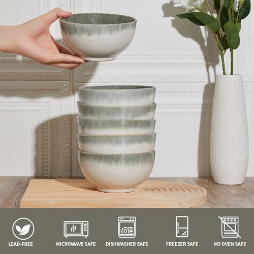 Image of Pokini 5.5 inch Stoneware Cereal Bowls Set of 6, 22 Oz Soup Bowls Set