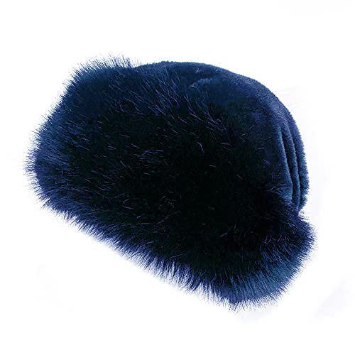 SEADEAR Winter Faux Fur Dome Beret, Women's Warm Thickened Plush Hat - Blue