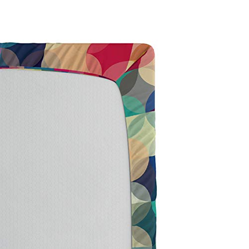 Lunarable Vintage Modern Fitted Sheet, Intertwined Circles Pattern With Checkered Squares Rainbow Colored Design, Soft Decorative Fabric Bedding All-Round Elastic Pocket, Queen Size, Blue Magenta #TOP2