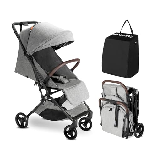 MAMAZING Baby Reise Buggy Kinderwagen für 6M-3 Jahre bis 15kg,Handgepäck Geeignet Klein zusammenklappbar Buggy Flugzeug mit Einhändig faltbares Design, leicht & kompakt (5,26kg) aus Kohlefaser-Grau