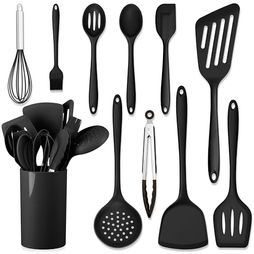HaWare 11 PCS Silicone Cooking Utensils Set, Black