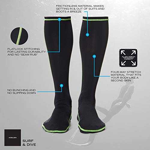 WETSOX Frictionless Wetsuit Boot Socks Slip Easily in/Out of Gear (Green, Large)