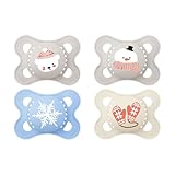 MAM Original Winter Schnuller | 0-6 Monate | Schnuller für Neugeborene | 94% Akzeptanz | stillfreundlicher Babyschnuller | von Hebammen empfohlen | SkinSoft Silikon | Schnullerbox | Bär | 4 Stk