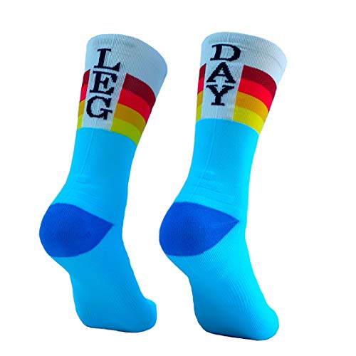 Perro Loco Calcetines Deportivos de Colores Altos para Gimnasio Gym. Tejido Coolmax. Edición Limitada. (Leg Day, 40-42)