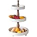 SOFE Distressed White 3 Tiered Tray Stand, Rustic Wood Three Tiered Tray for Spring Easter Decor, Round Farmhouse Tier Tray for Coffee Bar, Kitchen Counter, Dining Room, Home Tabletop Centerpiece