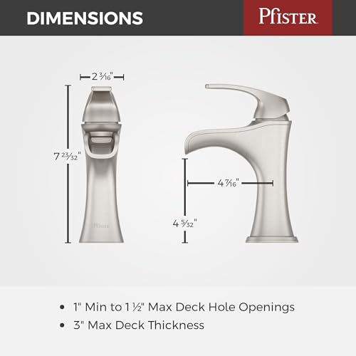 Pfister Jaida Single Handle Waterfall Bathroom Sink Faucet 3 Hole with Spot Defense Brushed Nickel Finish and Push & Seal Drain for Vanity Installation LF042JDGS thumbnail 3