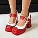 Bviennic Women Mary Jane Shoes Block High Heel with Platform Fashion Square Toe Buckle Brogue Shoes 1110 Red Size 8 US/40