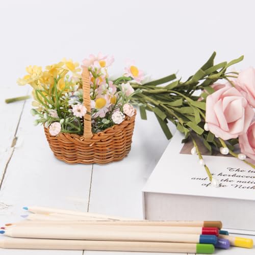 Image of UKCOCO 2 Pcs Mini Woven Basket with Handles Small Handheld Flower Basket for Wedding Favors Rustic Table Decor Candy and Mini Flower Storage 2.75 X 2.75 X 2.08 Inch