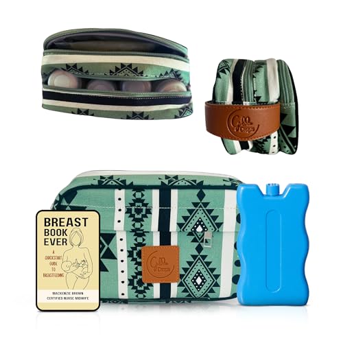 Image of Breastmilk Cooler Bag with Ice Pack Fits 4 Baby Bottles - Dual Pocket Insulated Breast Milk Cooler Travel Bag - for Nursing Moms Daycare - Beautiful Printed Breastmilk Storage Bottle Bag - Green