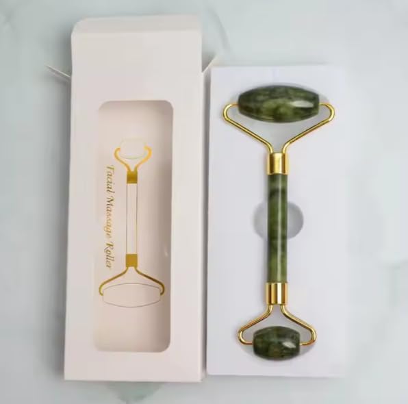 BelleVita Jade Roller & Gua Sha Set- Natural Facial Massage Tool for Lymphatic Drainage, Anti Aging and Glowing Skin Cooling Greenstone, Face and Neck Skin Care Set. - Image 2