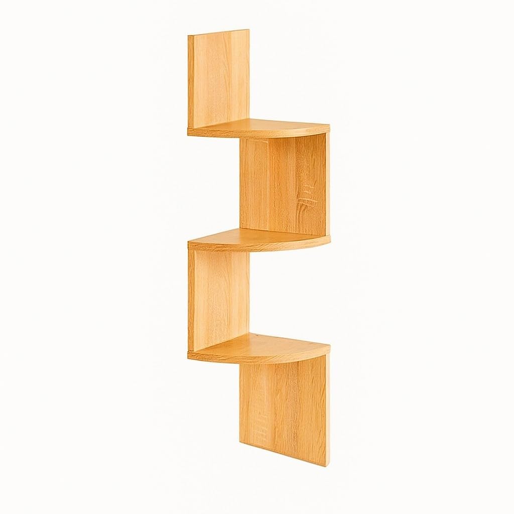spot on dealz 3 Tier Step Lucca Wall Mount Corner Shelf Home Hanging Storage Rack Display Unit (Oak G-0135)