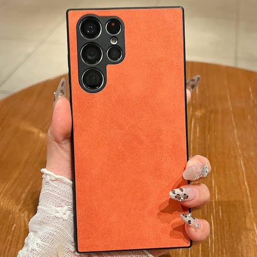 Étui cuir de luxe Samsung S24 Ultra antichoc vintage orange pour Note 20 A55
