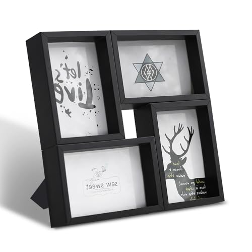 DMSELL Black 6x4 Photo Frames Multiple Pictures, 4x6 Collage Photo Frames for Wall, Multi Aperture Frames for 4 Photos