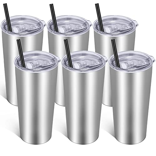 Image of VEGOND 20oz Tumbler Bulk with Lid and Straw 6 Pack, Stainless Steel Vacuum Insulated Tumbler, Double Wall Coffee Cup Travel Mug, Stainless Steel