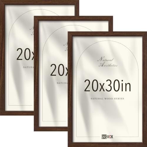 VCK 20x30 Poster Frame Set of 3, Brown Woodgrain, Wall Hanging
