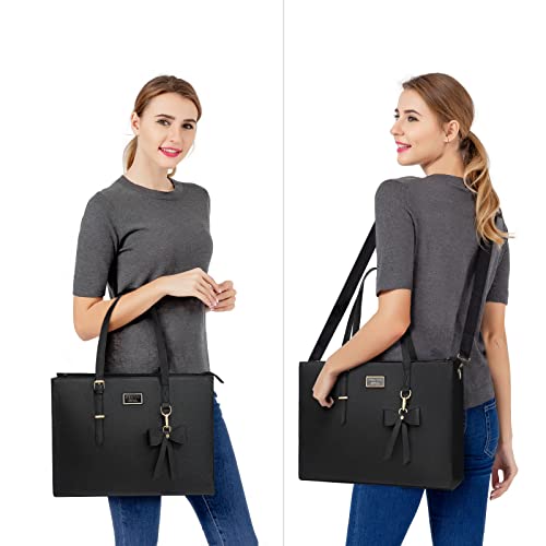 Bolso Tote para Laptop 15.6 pulgadas de Cuero PU Negro miniatura 2
