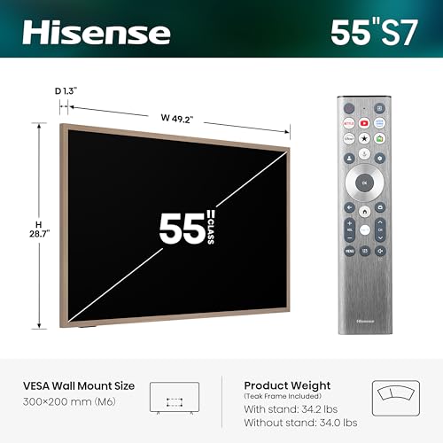 Image of Hisense 55 inch Hi-QLED S7 CanvasTV Series 4K UHD Google Smart Art TV (55S7SG, 2026 New) - 144Hz, Art Mode, Anti-Glare Panel, Dolby Vision HDR, Hi-Matte Display, Frame & UltraSlim Wall Mount Included