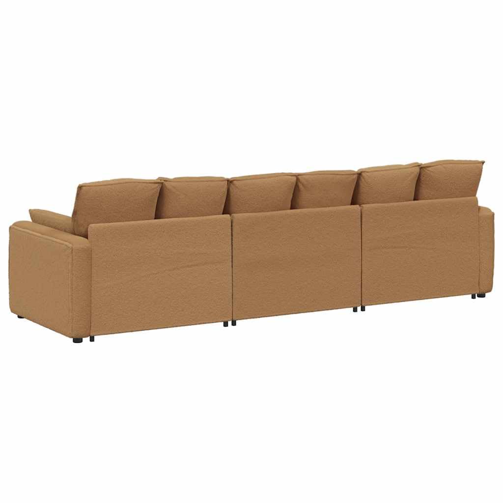 Sofá modular con cojín beige, tapizado en tejido de lana de cordero, 324 x 105 x 64 cm, sofá de 3 piezas con reposabrazos, asiento y respaldo