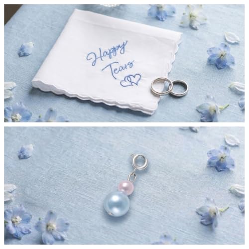 Image of MIXJOY Something Blue Gift for Bride, Wedding Day Bridal Blue Pearl Angel Wings Bouquet Garter Charm for Bride to Be
