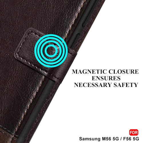 Image of TheGiftKart Flip Back Cover Case for Samsung Galaxy M56 5G / F56 5G | Dual-Color Leather Finish | Inbuilt Stand & Pockets | Wallet Style Flip Back Cover Case (Faux Leather, Coffee & Brown)