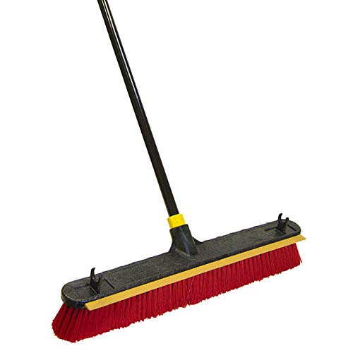 Quickie 24-Inch Knockdown 2-in-1 Multi-Surface Push Broom with Squeegee, Black/Red (6352ZQK)