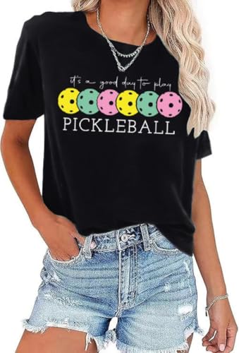 Women's Pickleball Shirt Funny Casual Short Sleeve Sport It's A Good Day to Play Pickleball Graphic...