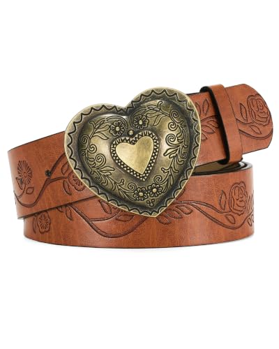 Image of Western Belt For Women, Womens Cowboy Belt For Pants Jeans With Vintage Floral Carved Design