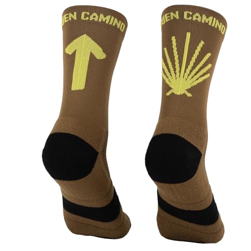 PERRO LOCO CLOTHES Camino de Santiago. Calcetines Antiampollas Antiolores Compresivos Transpirables Compresión (Buen Camino 43 45 Marrón)