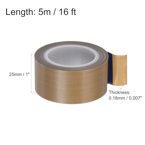 Image of HARFINGTON Fabric PTFE Tape Roll, 1 inch x 16ft High Temperature PTFE Adhesive Tape 0.18mm Thickness for Vacuum Sealer Machine Hand Sealers, Brown