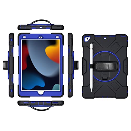 Case for iPad Air3 2019/iPad Pro 10.5 2017 with Folding Stand, Three-in-one Shockproof Case with Pen Holder and wrist strap- Black+blue
